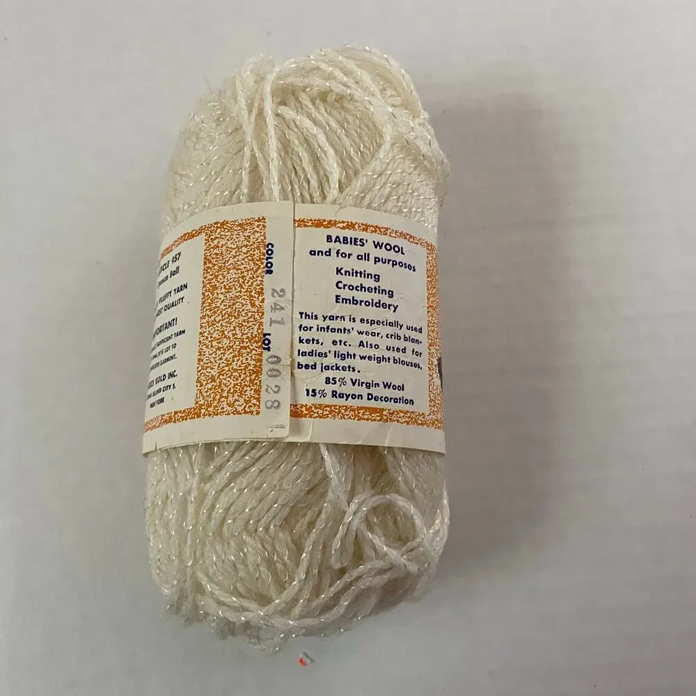 Fleece Gold Pompadour Babies Yarn Skein Cream White Virgin Wool Rayon Vintage